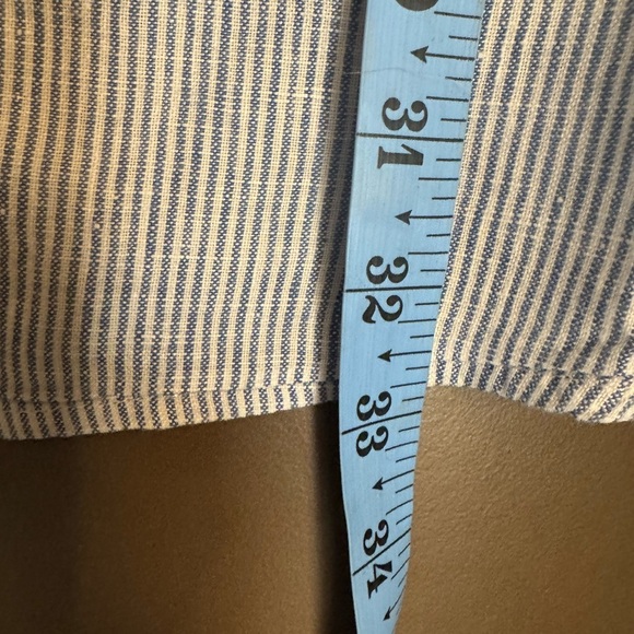 LINEN LANDS END Blue White Stripe Men’s Long Sleeve Button Up Vacation SZ XL EUC - Picture 12 of 13